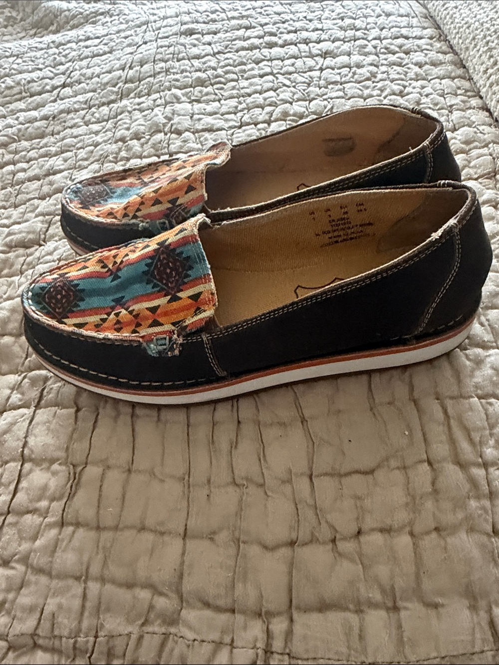 Myra Multicolor Aztec Canvas & Brown Leather Slip-On Loafers size 7 - Picture 17 of 17